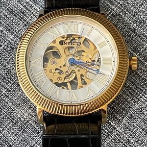 Invicta Gold and Black Skeleton Dial Watch